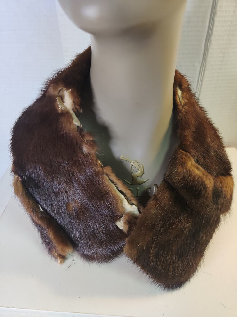 Vintage Brown Real Fur Collar Wrap Stole collar damaged Costume Crafting